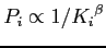 $P_i \propto 1/{K_i}^\beta$