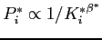 $P^*_i \propto 1/{K^*_i}^{\beta^*}$